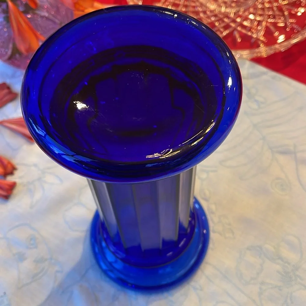 Vintage cobalt blue Pilgrim Art Glass column,1980s vase or decorative pedestal
